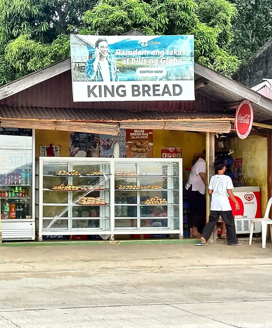 Fresh bread on the display shelves